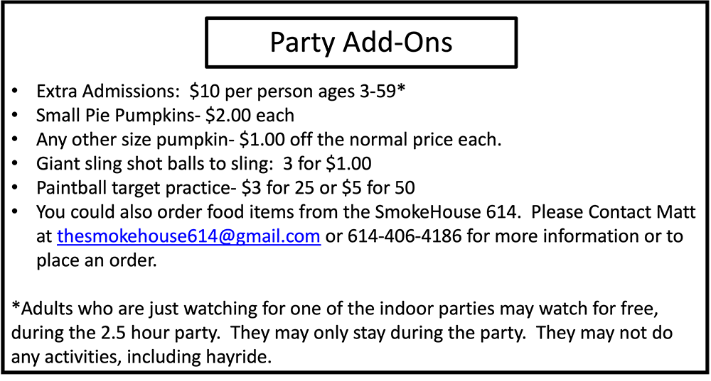 Birthday Party Pricing Table