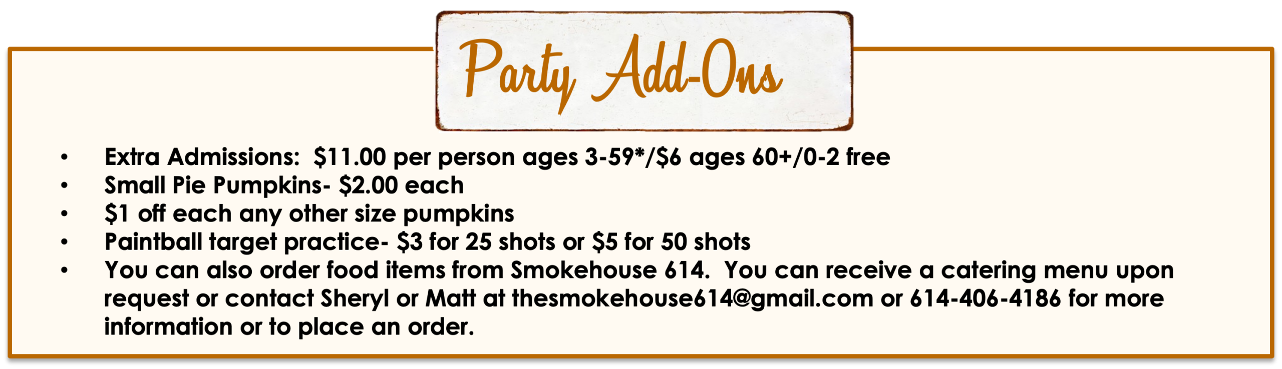 Birthday Party Pricing Table